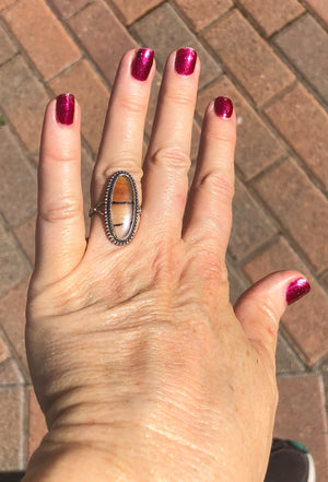 Vintage Native American Indian clear banded agate dendritic ring Fred Harvey Era sterling silver size 6.5 rare