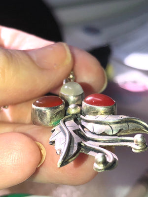 Amazing vintage Native American Indian pendant Carnelian moonstone blossom sterling silver