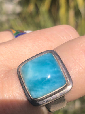 Vintage Larimar gemstone sterling silver ring size 7.75