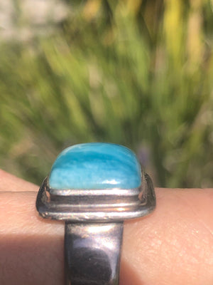 Vintage Larimar gemstone sterling silver ring size 7.75