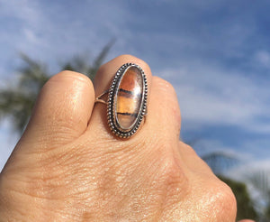 Vintage Native American Indian clear banded agate dendritic ring Fred Harvey Era sterling silver size 6.5 rare