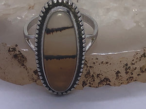 Vintage Native American Indian clear banded agate dendritic ring Fred Harvey Era sterling silver size 6.5 rare