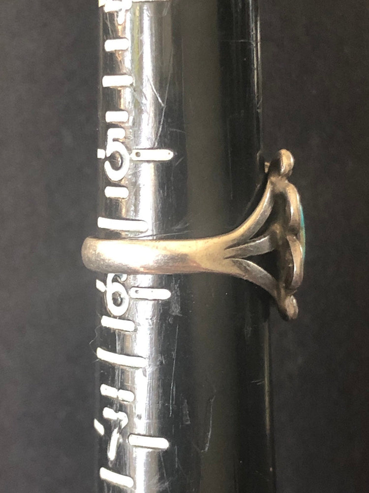 Vintage Native American Indian turquoise sterling silver ring butterfly old pawn Size 5.75