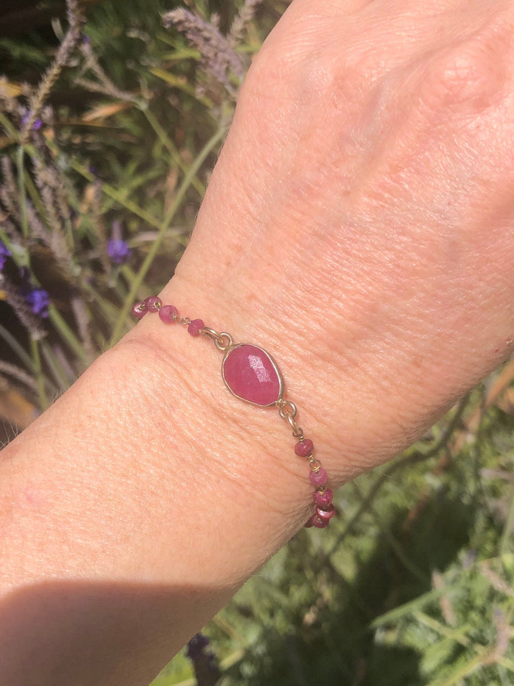 Safia Day pink gemstone link bracelet corundum- ruby Designer 7.25 inches