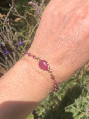 Safia Day pink gemstone link bracelet corundum- ruby Designer 7.25 inches