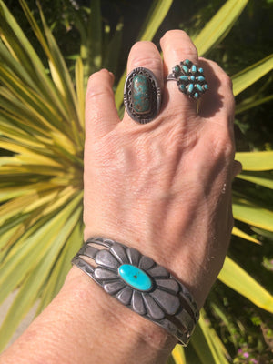 Vintage Green Turquoise & Sterling Silver Ring - Native American Indian Old Pawn - Ring Size 6.5