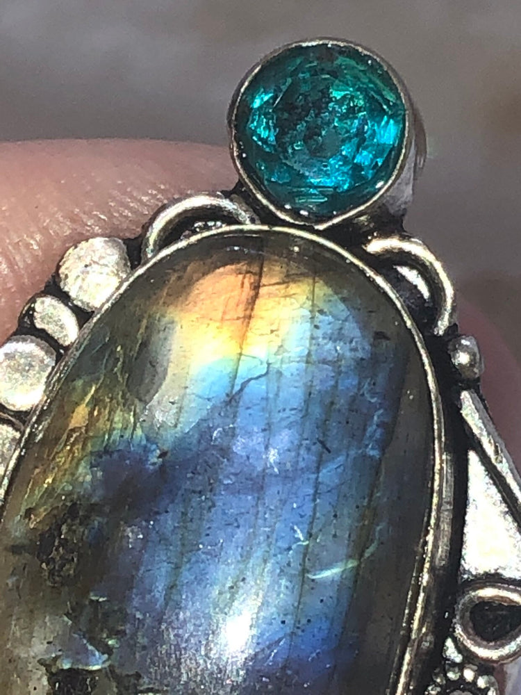 Huge Amazing Blue labradorite and amazonite Gemstone ring sterling silver 925 Adjustable 7.5 to 8.5