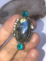 Huge Amazing Blue labradorite and amazonite Gemstone ring sterling silver 925 Adjustable 7.5 to 8.5