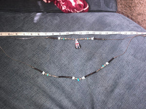 Southwestern Native American 2 strand necklace pendant Sterling silver and an opalescent shell / coral bead Zuni shell liquid kachina
