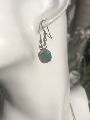 Vintage  green chrysocolla gemstone necklace and earring set sterling silver 925 vintage southwestern