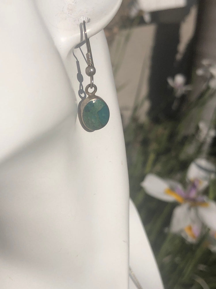 Vintage  green chrysocolla gemstone necklace and earring set sterling silver 925 vintage southwestern