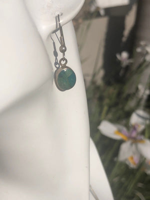 Vintage  green chrysocolla gemstone necklace and earring set sterling silver 925 vintage southwestern