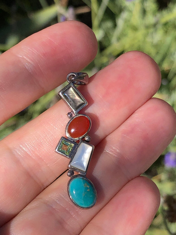 Sterling silver pendant 4 necklace gemstones turquoise peridot Carnelian Mop abalone 925 LT