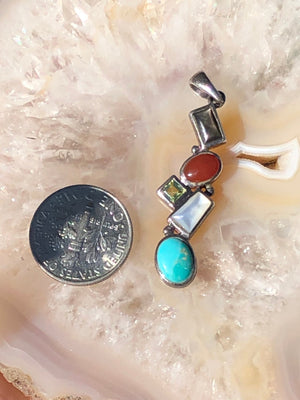 Sterling silver pendant 4 necklace gemstones turquoise peridot Carnelian Mop abalone 925 LT