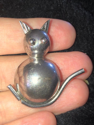 Vintage sterling silver kitty cat brooch pin 925 puffy abstract Puffy geometric  circles kitten Modernist