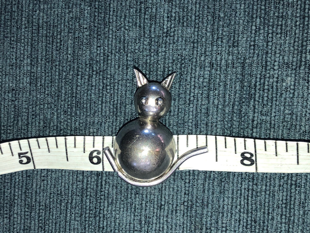 Vintage sterling silver kitty cat brooch pin 925 puffy abstract Puffy geometric  circles kitten Modernist