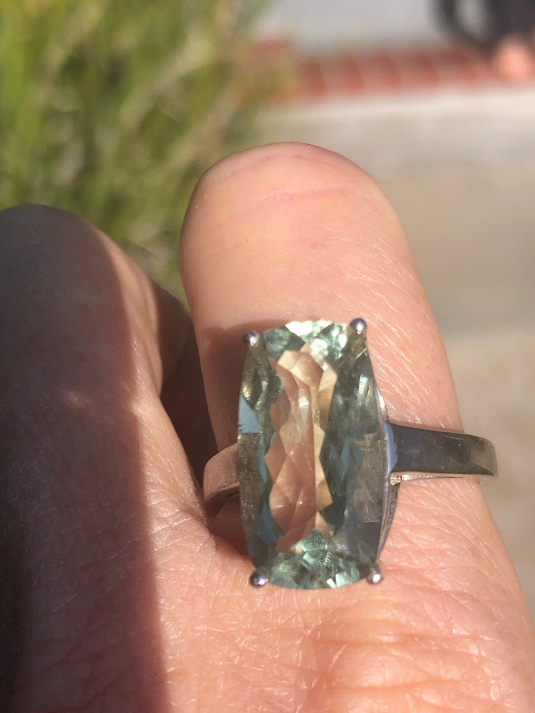Huge gorgeous Sterling silver big prasiolite (Green amethyst) gemstone ring size 11 925