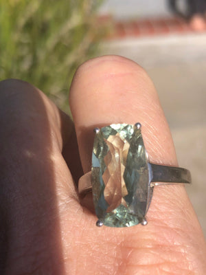 Huge gorgeous Sterling silver big prasiolite (Green amethyst) gemstone ring size 11 925