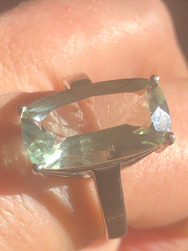 Huge gorgeous Sterling silver big prasiolite (Green amethyst) gemstone ring size 11 925