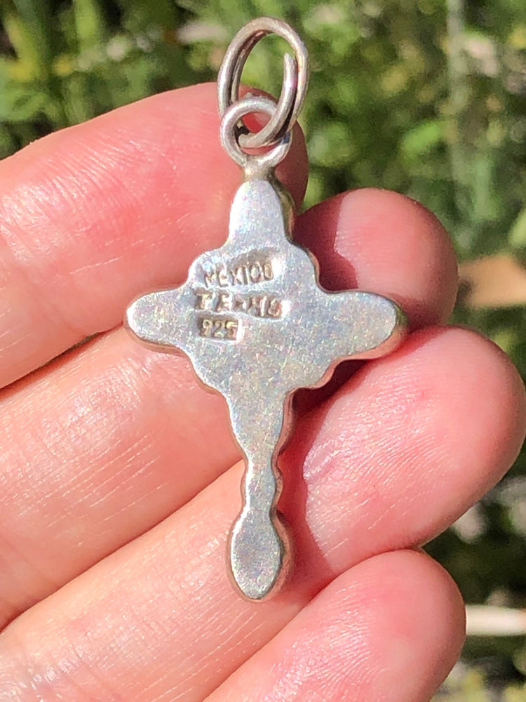 Vintage sterling silver Black onyx gemstone cross crucifix for necklace Mexico 925 Taxco