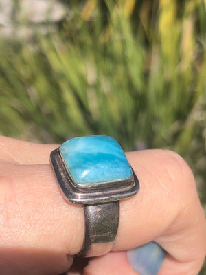 Vintage Larimar gemstone sterling silver ring size 7.75