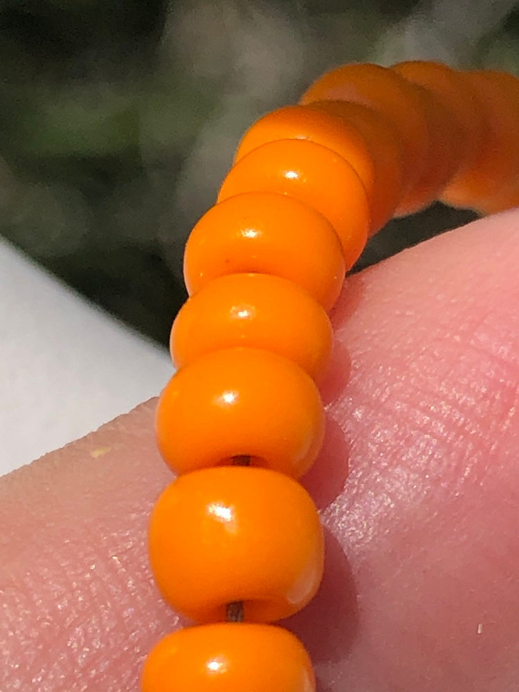Vintage antique egg yolk- butterscotch amber beads glass leaves sterling silver necklace