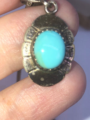 Vintage Native American Indian turquoise sterling silver pendant necklace 925