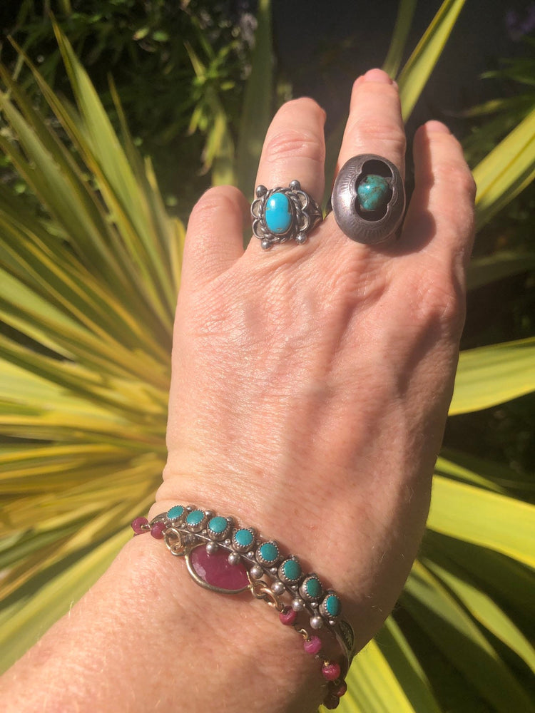 Vintage Native American Indian turquoise sterling silver ring butterfly old pawn Size 5.75