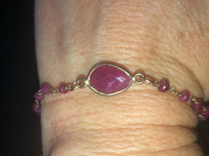 Safia Day pink gemstone link bracelet corundum- ruby Designer 7.25 inches