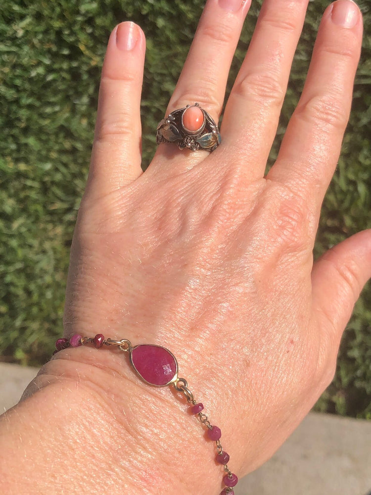 Safia Day pink gemstone link bracelet corundum- ruby Designer 7.25 inches