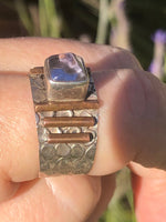 Vintage amethyst sterling silver copper ring abstract modernist pyramid gemstone unusual size 8