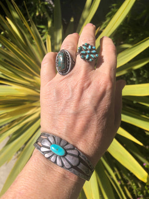 Vintage Green Turquoise & Sterling Silver Ring - Native American Indian Old Pawn - Ring Size 6.5