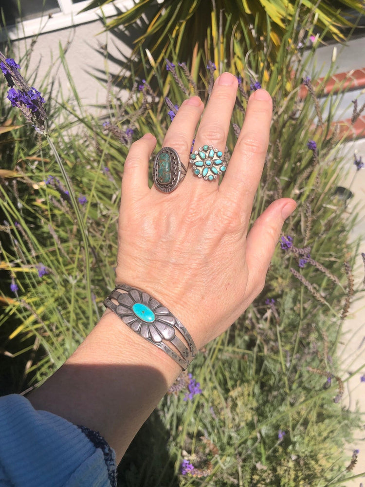 Vintage Green Turquoise & Sterling Silver Ring - Native American Indian Old Pawn - Ring Size 6.5