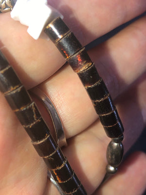 Southwestern Native American 2 strand necklace pendant Sterling silver and an opalescent shell / coral bead Zuni shell liquid kachina