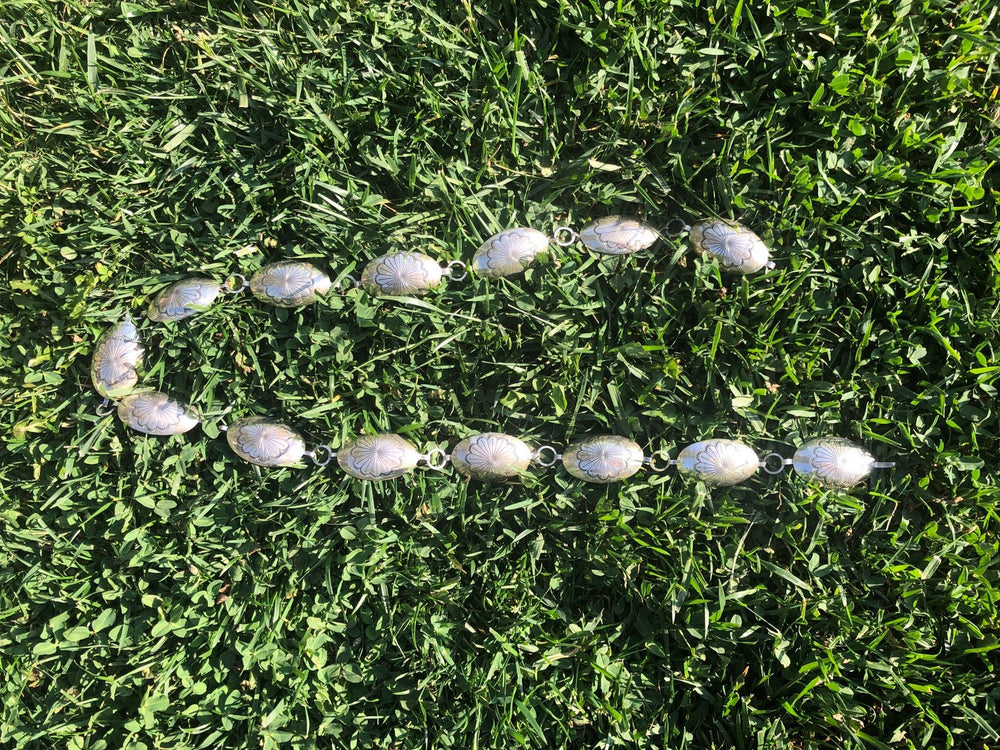 J Wright Native American Indian concho belt sterling silver 42.5 Inches long 224 Grams of solid sterling silver