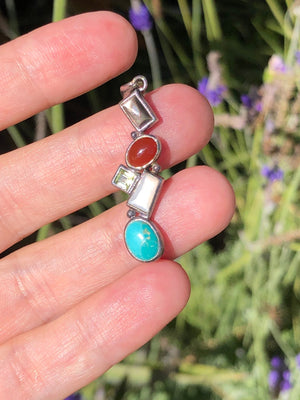 Sterling silver pendant 4 necklace gemstones turquoise peridot Carnelian Mop abalone 925 LT