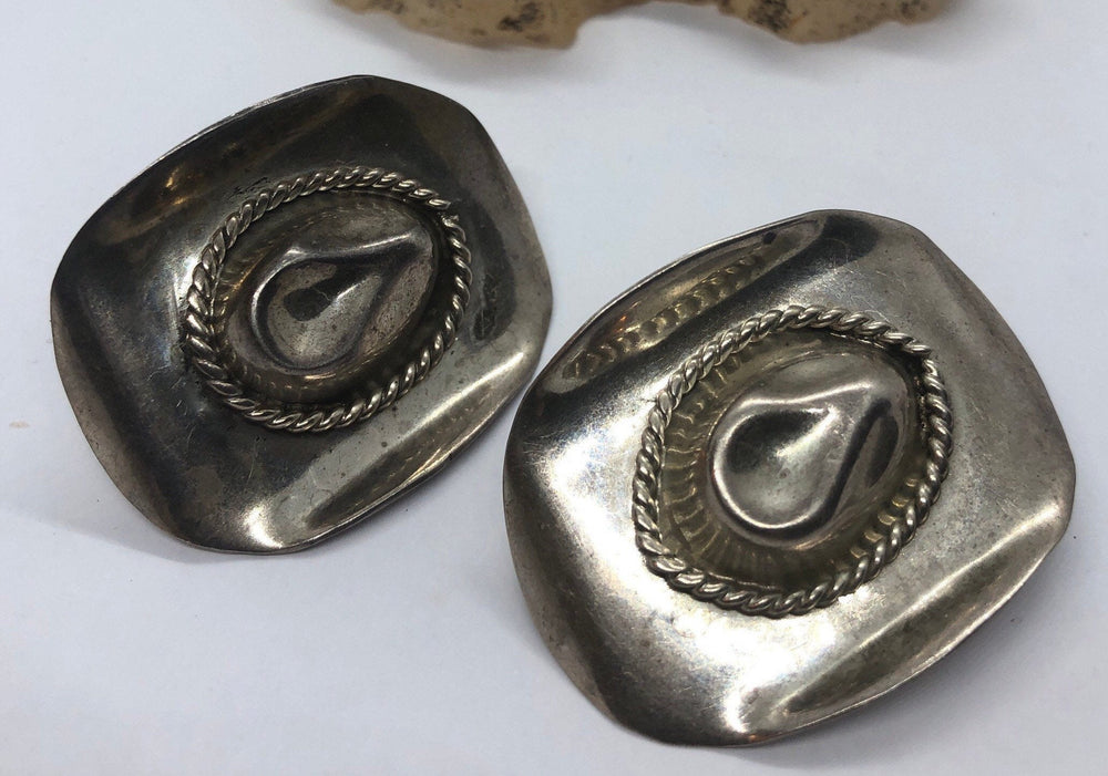 Big Sterling Silver Cowboy Hat Earrings 925 Mexico Taxco Southwestern Western