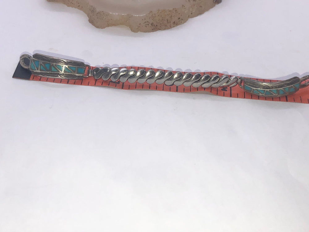 Vintage Inlaid Turquoise Native American Indian Watch Tips Sterling Silver