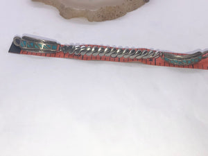 Vintage Inlaid Turquoise Native American Indian Watch Tips Sterling Silver