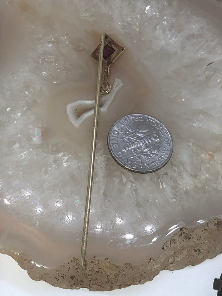 Victorian Antique 14 K Ruby Seed Pearl Stick Pin Stunning Art Deco