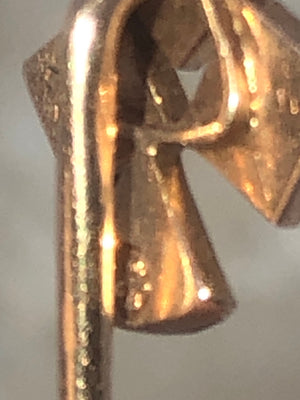 Victorian Antique 14 Karat Yellow Gold Stick Pin Seed Pearls Edwardian 4 leaf Clover Makers Mark Lucky