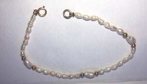 Vintage 14kt Karat Yellow Gold Beads & Pearls Beaded Bracelet 14 KT Beautiful 7.25 Inches Long