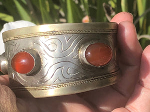 Turkmenistan ethnic vintage cuff bracelet silver brass carnelian gemstone Tekke nice quality Turkmen