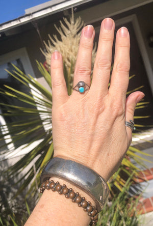 Vintage Native American Indian turquoise sterling silver ring Size 6.5