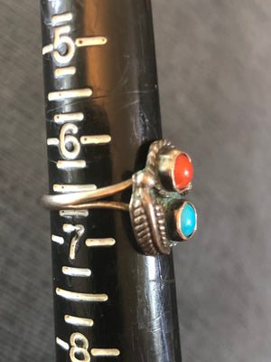 Vintage Native American Indian turquoise red coral sterling silver southwestern Size 6.5