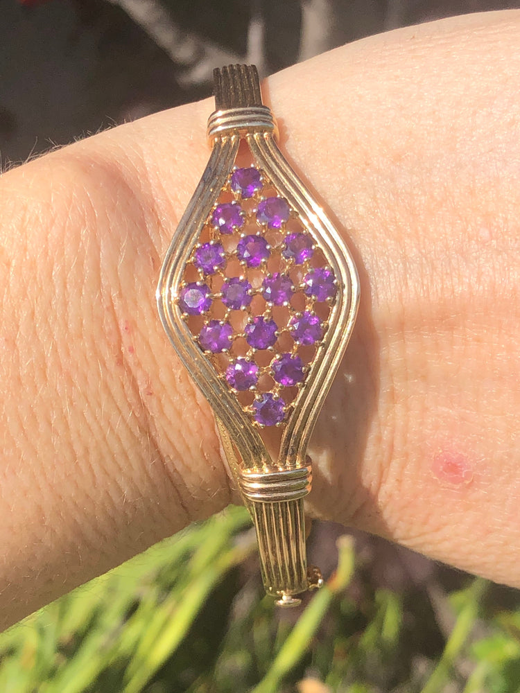 Vintage Amethyst Sterling Silver Gold Vermeil Bangle Bracelet Gorgeous 925