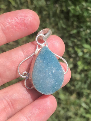 Beautiful blue druzy quartz gemstone pendant 4 necklace sterling silver 925