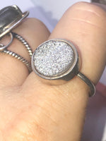 Sterling Silver Silver Druzy Gemstone Shiny Gorgeous Ring 925 Size 7.25