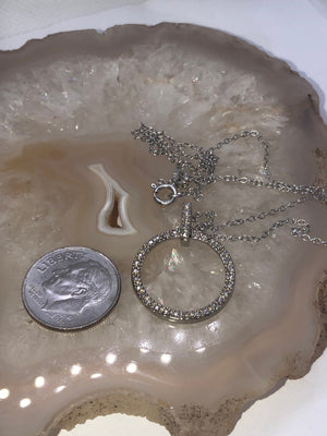 Vintage Sterling Silver Ross Simons Circle Pendant Necklace - Diamond Accent Illusion