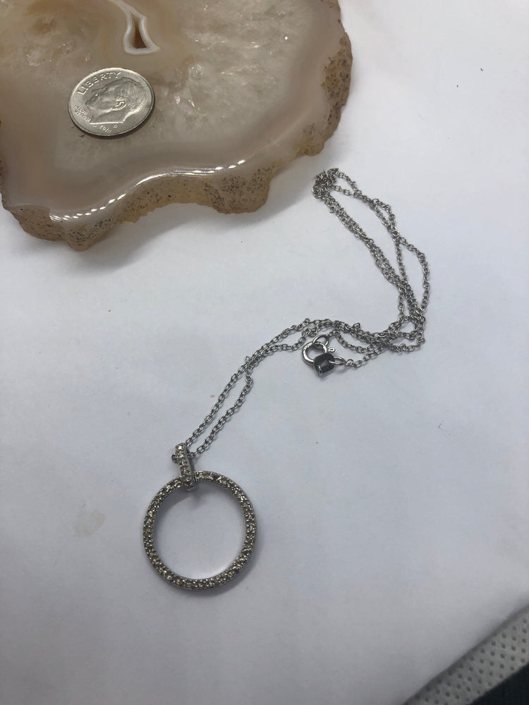 Vintage Sterling Silver Ross Simons Circle Pendant Necklace - Diamond Accent Illusion